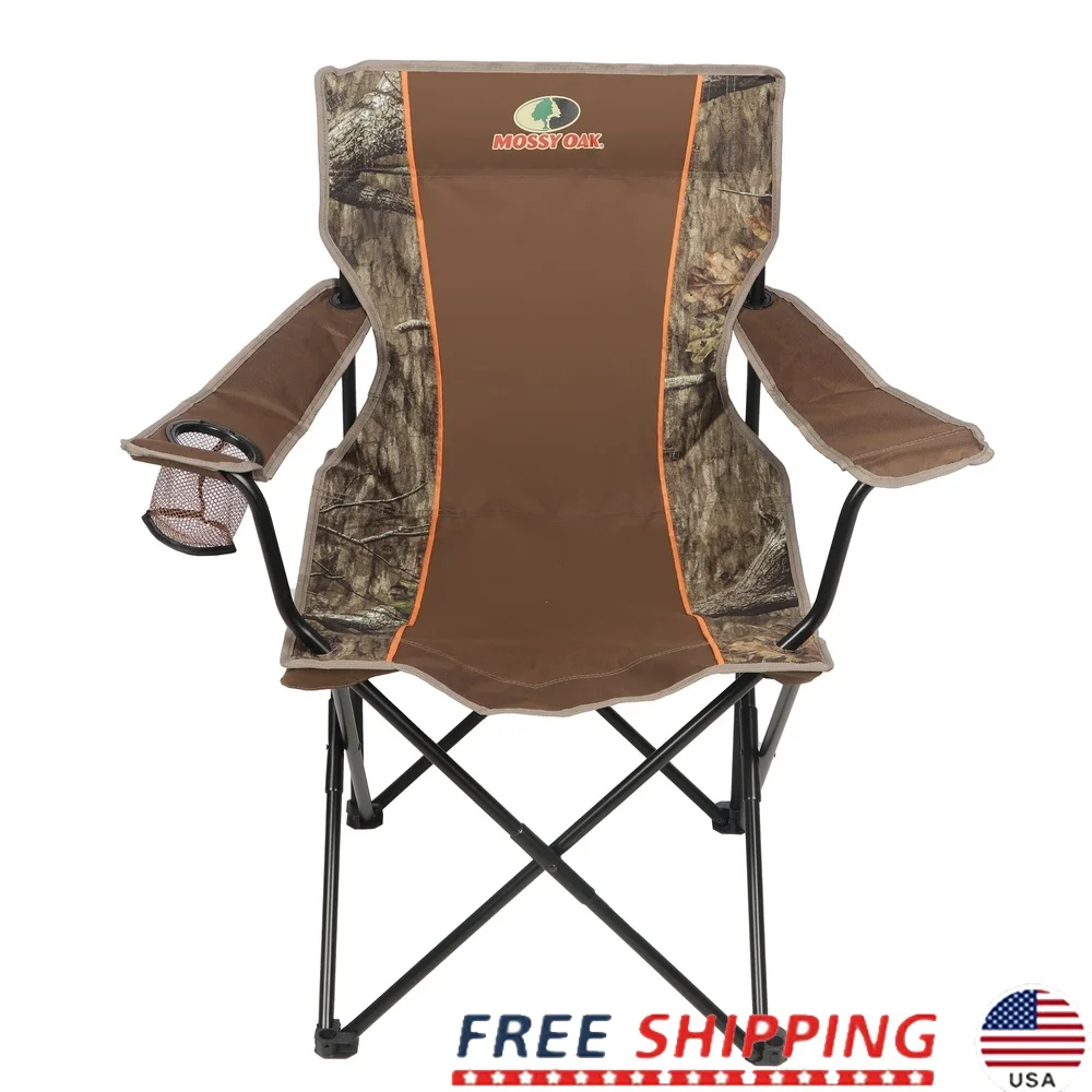 

Portable Soft Arm Camo Quad Chair with Built-in Cup Holder Carry Bag Camping Hunting Outdoor Activities 250 lbs Capacity