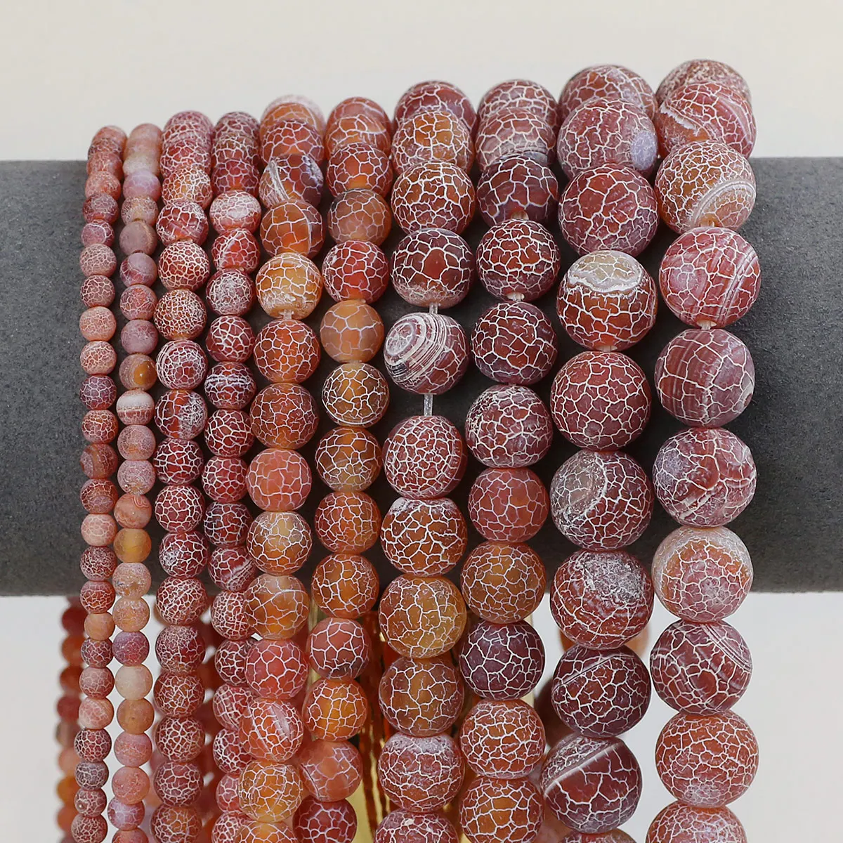 4 6 8 10 12mm Natural Stone Red color Frost Cracked Agate Round Spacer Loose Beads For Jewelry Making Bracelets DIY Accessories