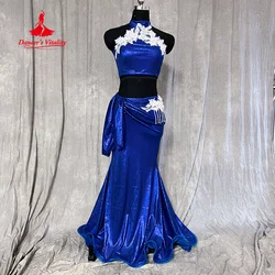 BellyDance Performance Set Customsized Sleeveless Flowers Top+Sexy Fishtail Long Skirt 2pcs Adult Child Oriental Dance Clothing