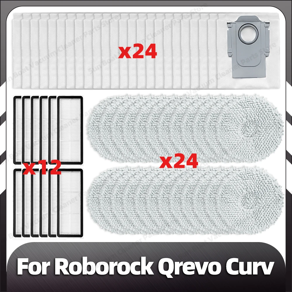 Compatible for Roborock Qrevo Curv Replacement HEPA Filter Mop Pad Dust Bags Spare Parts Accessories