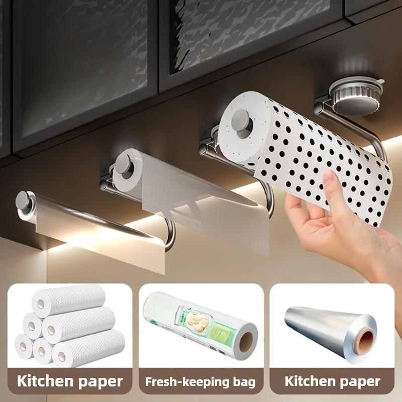 1pc Multifunctional Rotating Suction Cup Tissue Holder - No-Drill Wall-Mounted Aluminum Roll Dispenser, Suitable for Towels