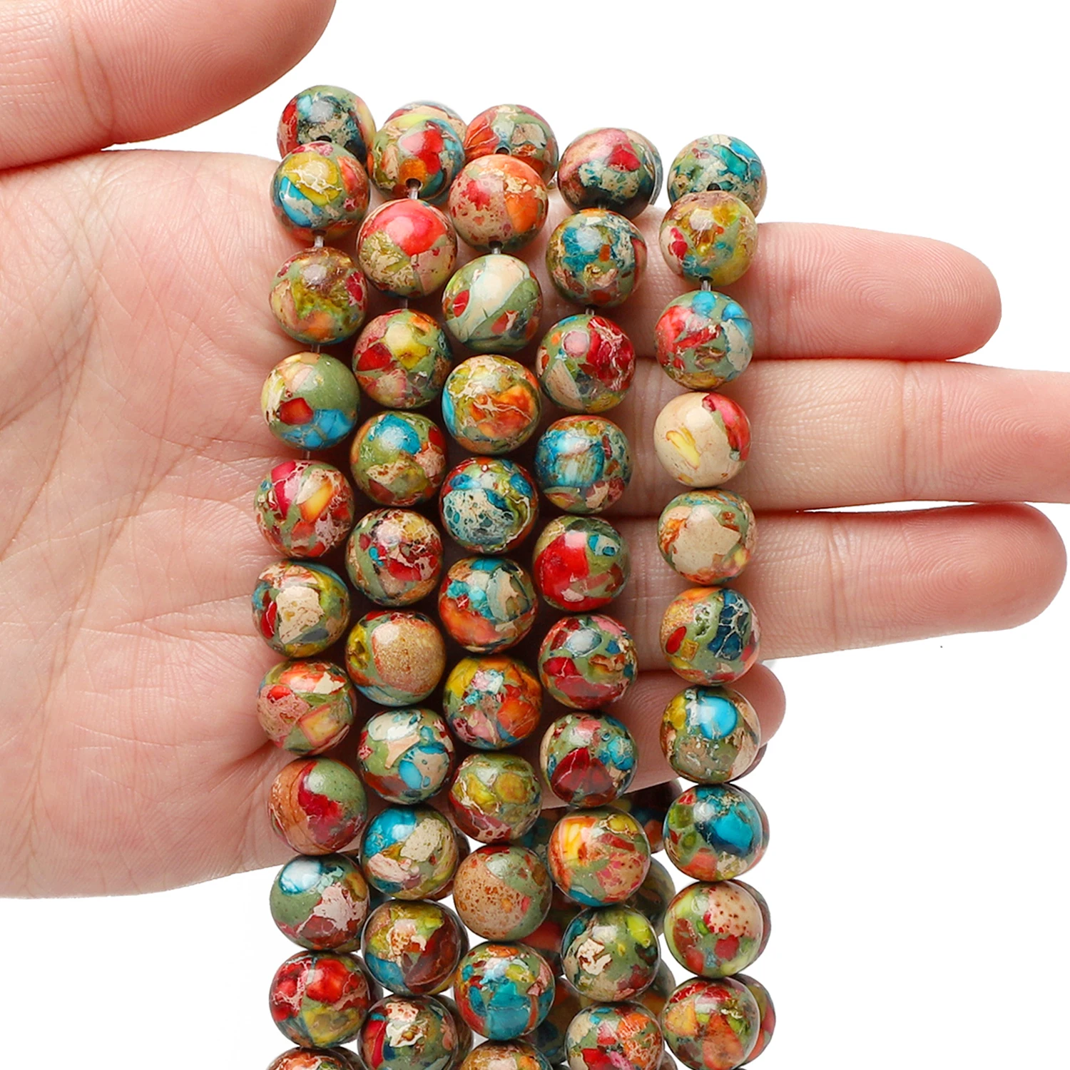 

4/6/8/10mm Natural Stone Colorful Sea Sediment Imperial Jasper Round Loose Beads for Jewelry Making Needlework Diy Bracelet 15''