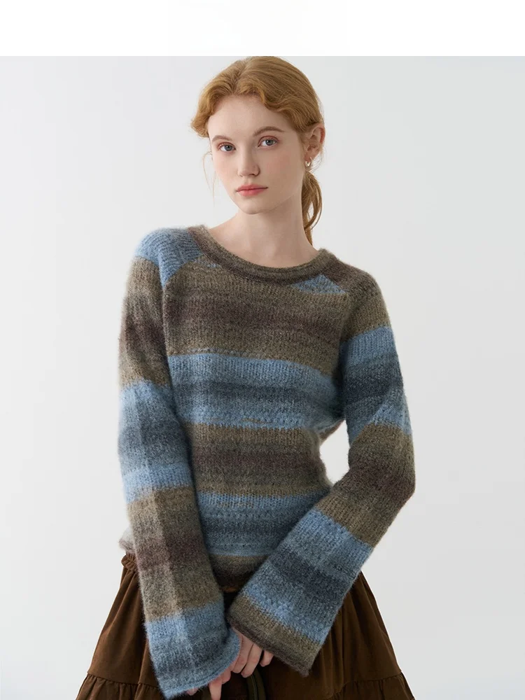 

Американский ретро цветной трикотаж, женский круглый пуловер, свитер, осень-зима, новый дизайн, Jiujiu, мягкое полиэфирное волокно