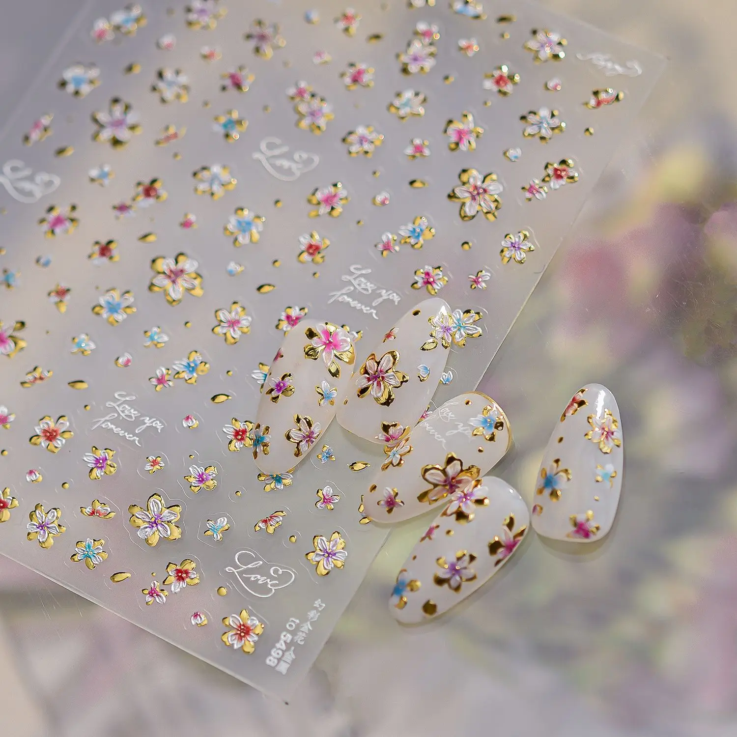 Metal Nail Stickers Colorful Golden Flower Nail 3D Decoration Stickers Retro Luxury Flowers Charming Nail Art Accessories Decals