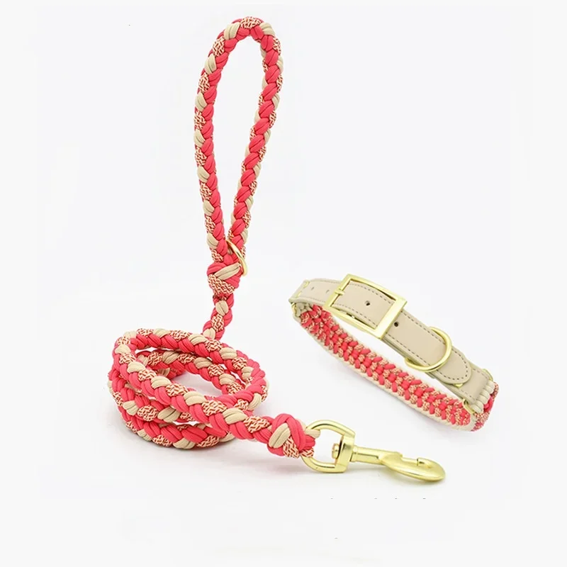 Durable Braided Pet Collar with Metal Pin Buckle soft leather Woven Pet leash Knitted Rope Pet Collar Classic Puppy Collars