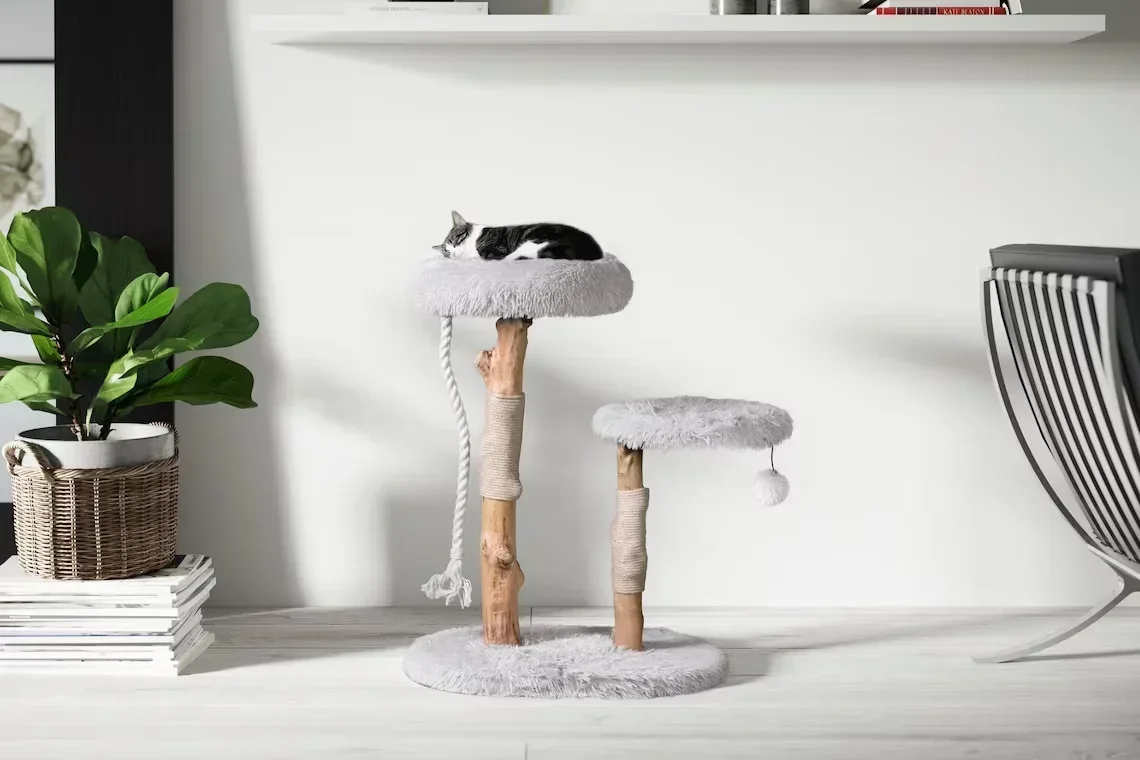 Luxury Modern Cat Tree Condo Tower Furniture Sustainable Wood And Sisal Cat Scratching Post With Bed