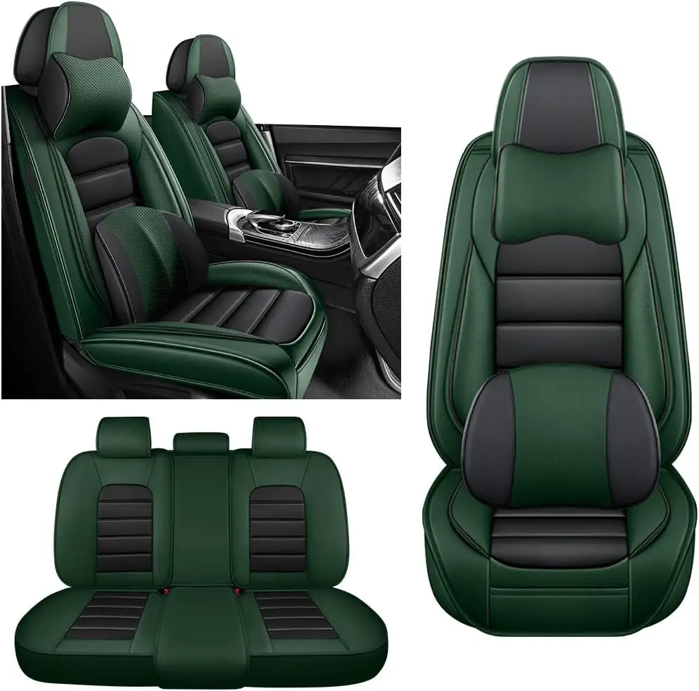 

All Season Auto Seat Protectors for Mazda CX-5 2002-2025, with 2* Head Rest and 2* Back Pillow (Black & Green/Luxury Style)
