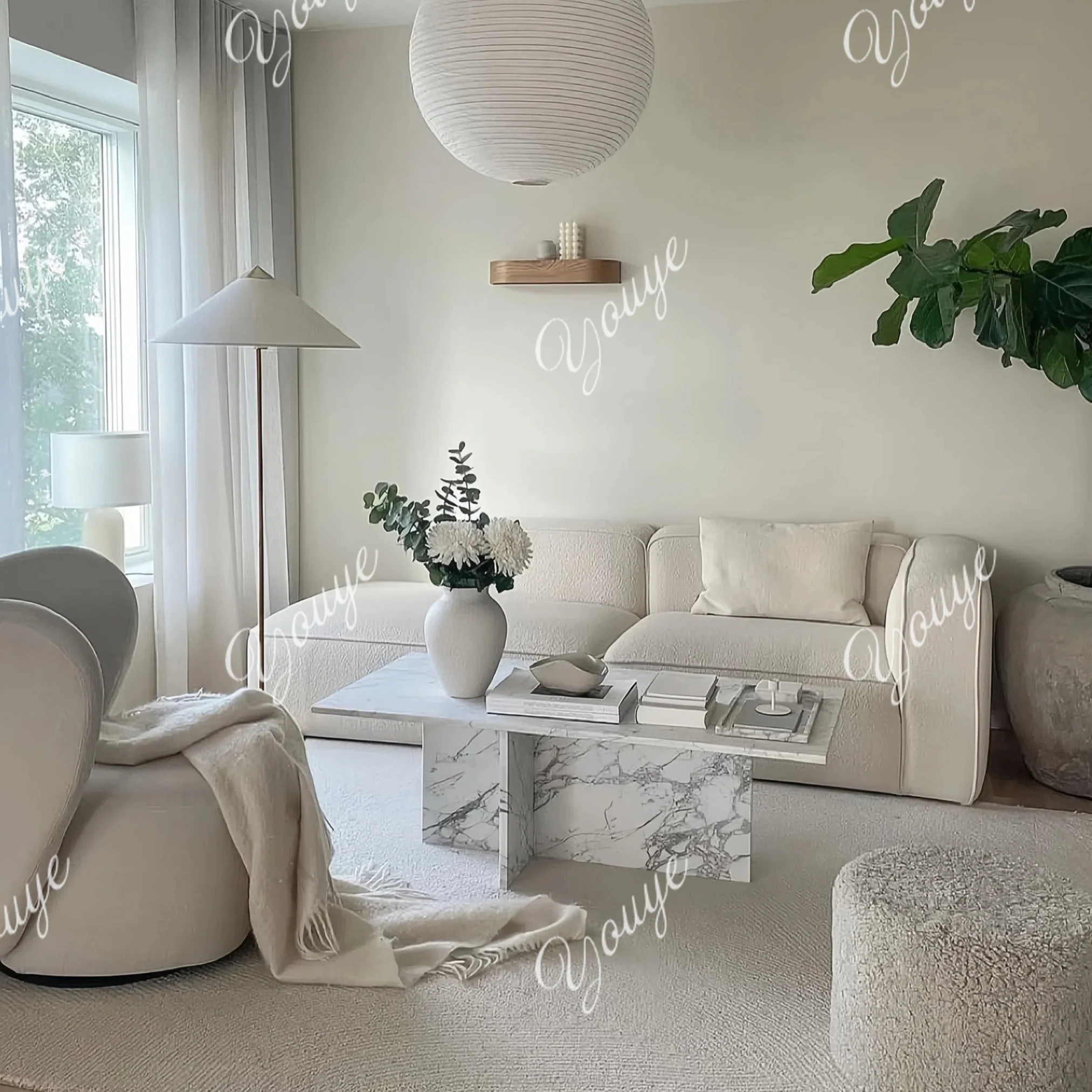 F French minimalist marble coffee table living room jazz white rectangle modern big white light luxury