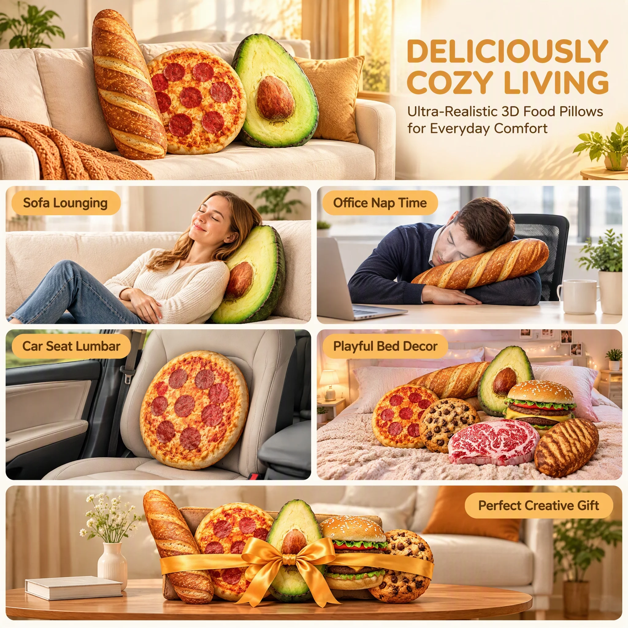 Grilled Cheese Pillow, cozy couch soft plush gag gift Realistic 3D Novelty Throw Pillow Funny burnt grilled cheese food pillow