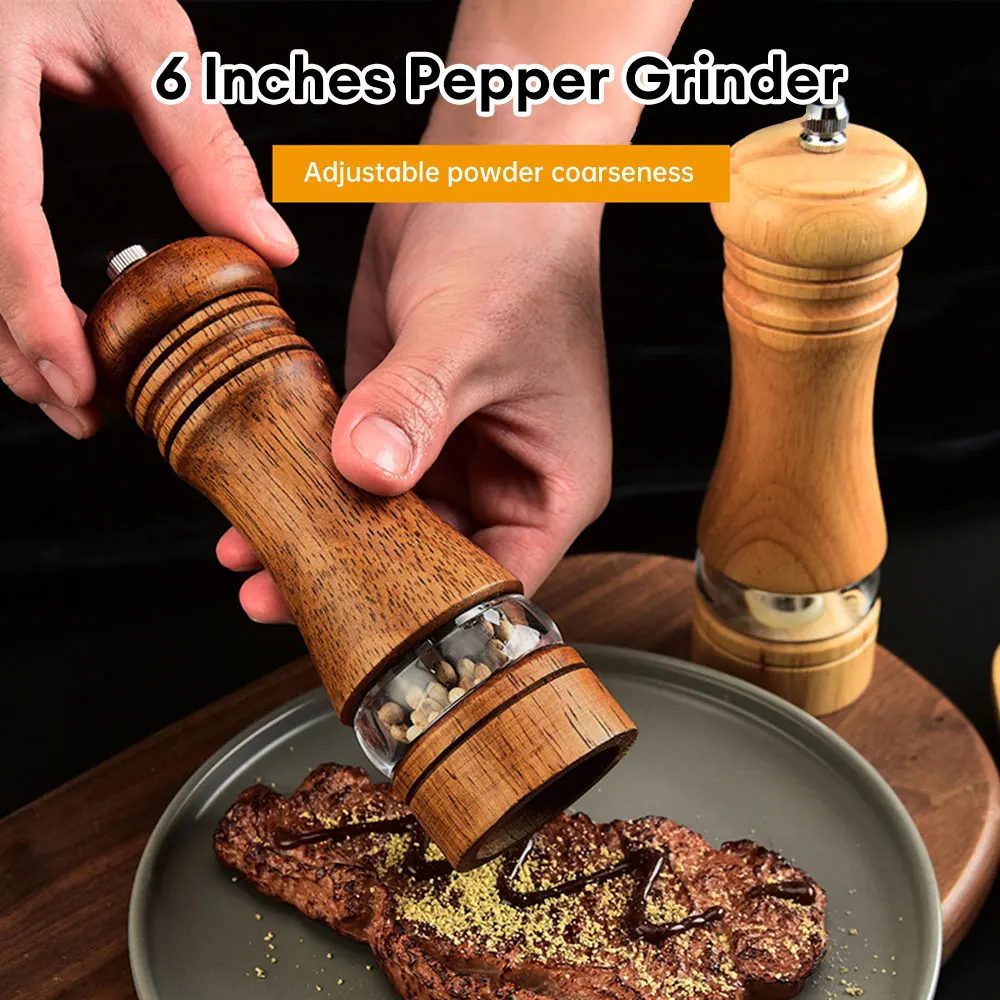 Salt and Pepper Grinder Wooden Spice Pepper Mill Ceramic Rotor Manual Black Pepper Grinder Kitchen Barbecue Cooking Tools