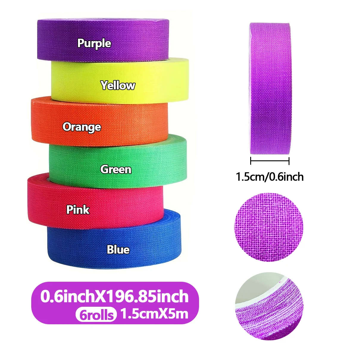 6-Pack Neon Fluorescent Tape Set 6 Vibrant Colors Uv Reactive For Black Light Parties & Crafts