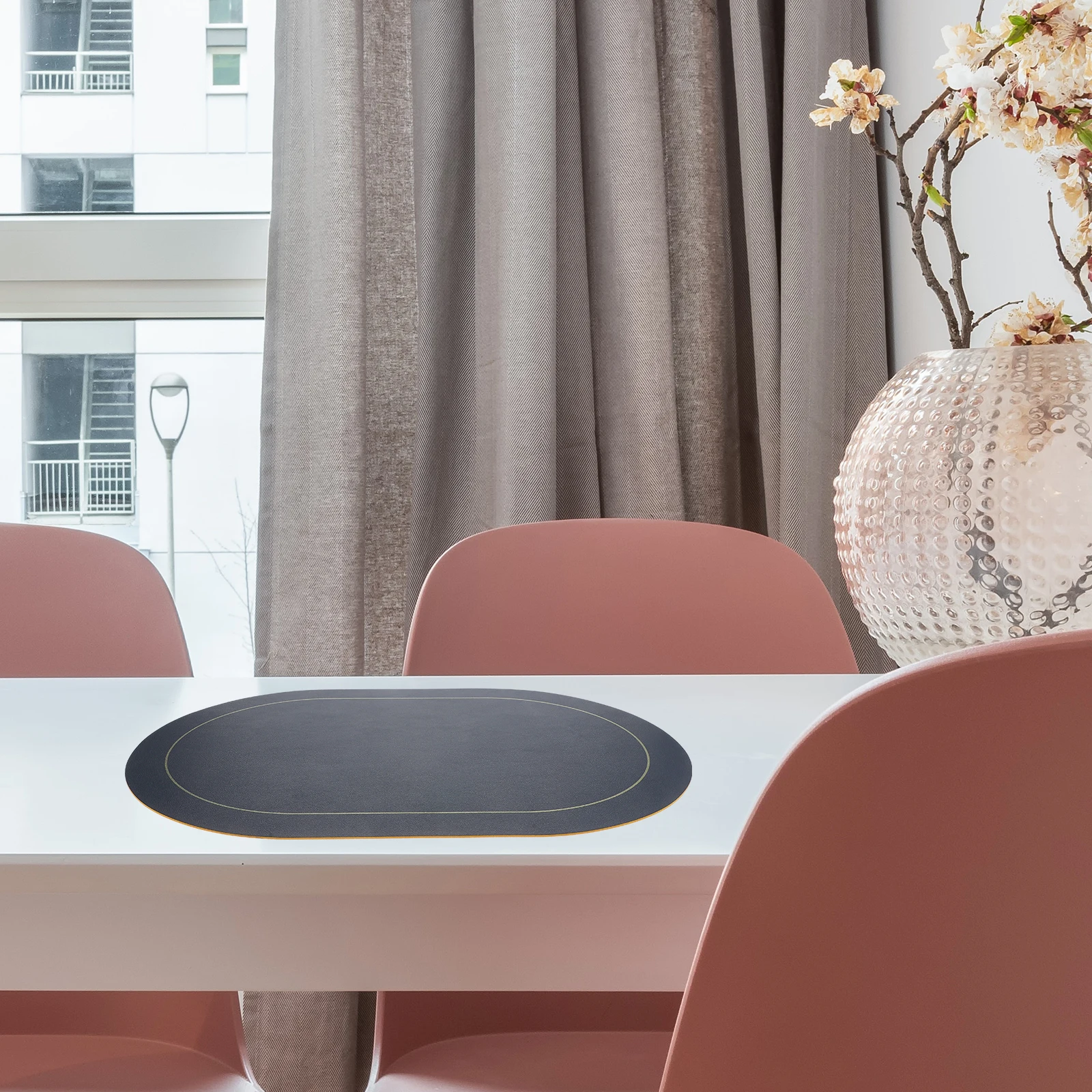 

6 Pcs Blue Yellow Oval Heat Resistant Pu Table Mats Waterproof Dining Kitchen Accessories Home Restaurant