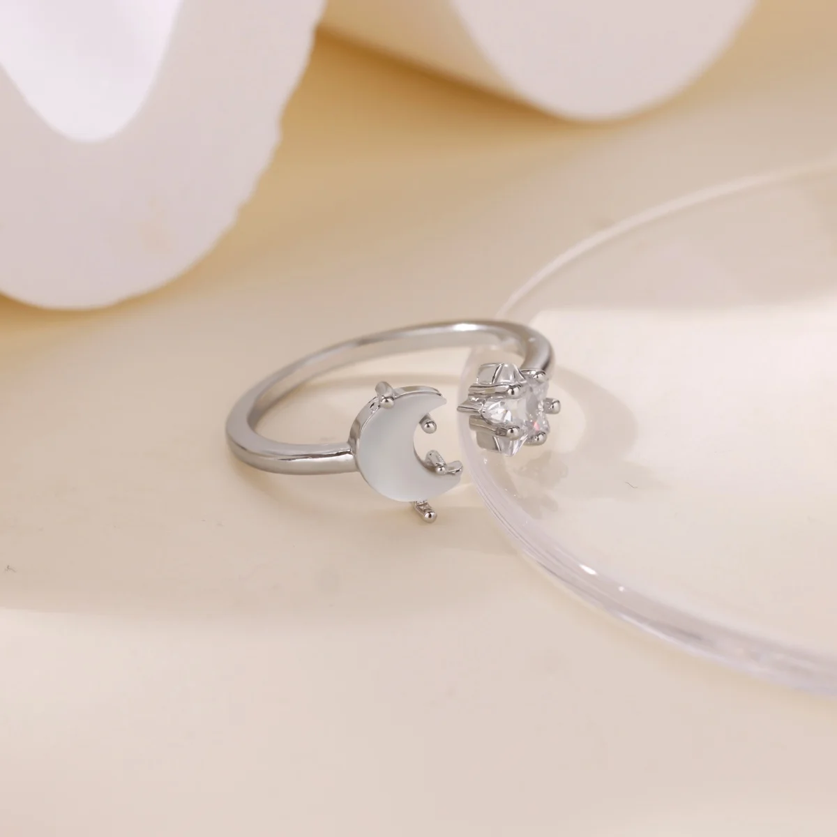 Cubic Zirconia Moon Rings for Women Open Adjustable Stainless Steel Ring Trendy 2025 Elegant Party Jewelry Freeshippings Items