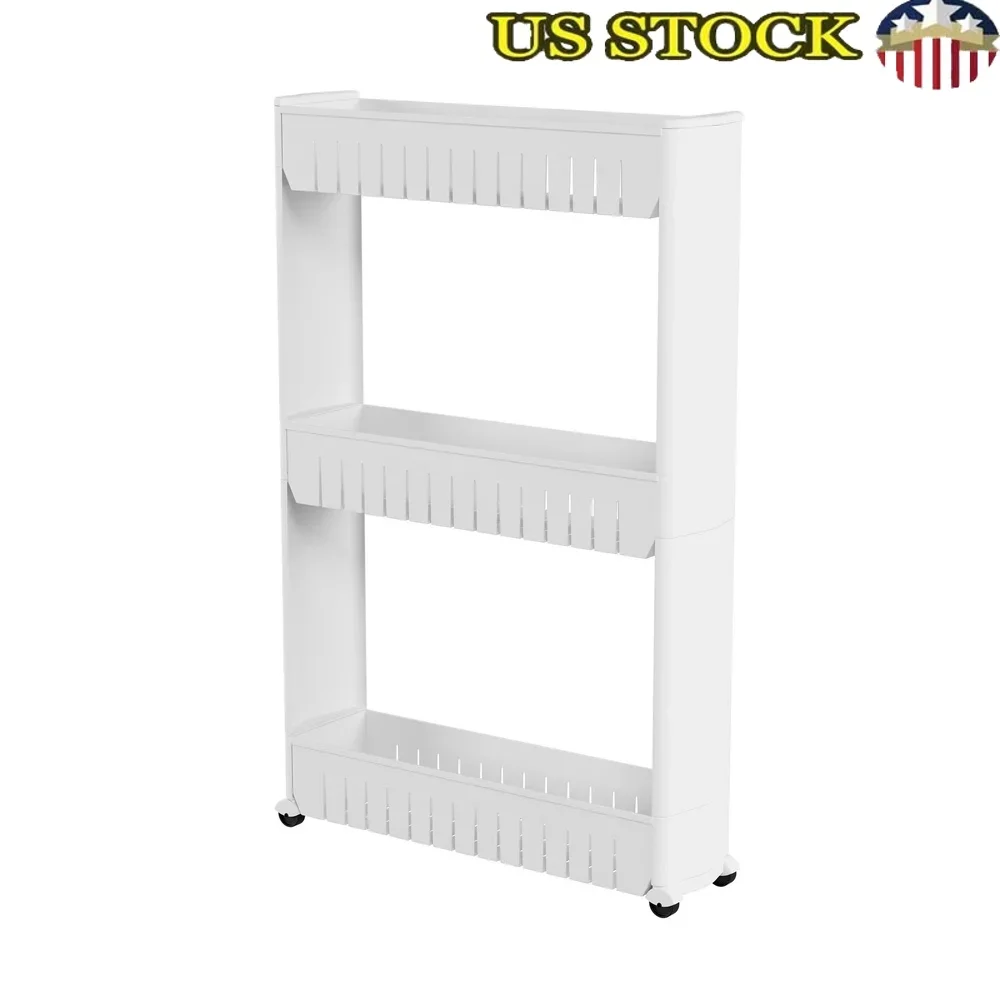 

3-Tier Slim Rolling Cart Kitchen Storage Organizer Mobile Utility Cart Laundry Bathroom Small Spaces