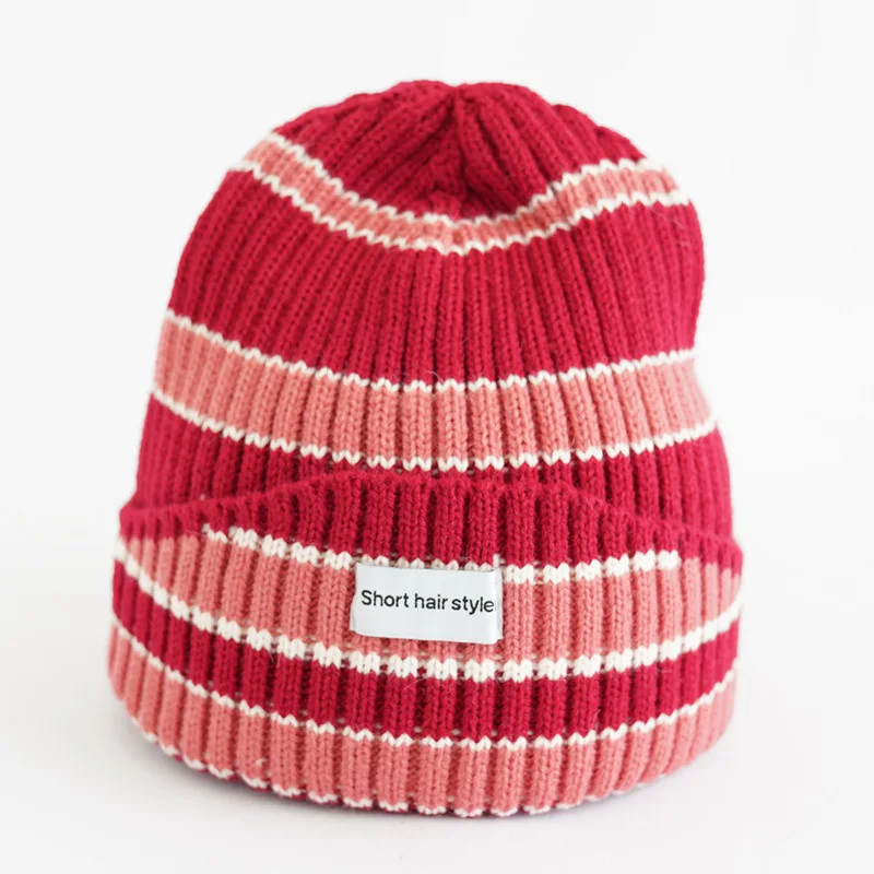 Fashion Striped Knitted Beanie Caps For Women Men Elasticity Windproof Warm Beanie Hats Autumn Winter Hat