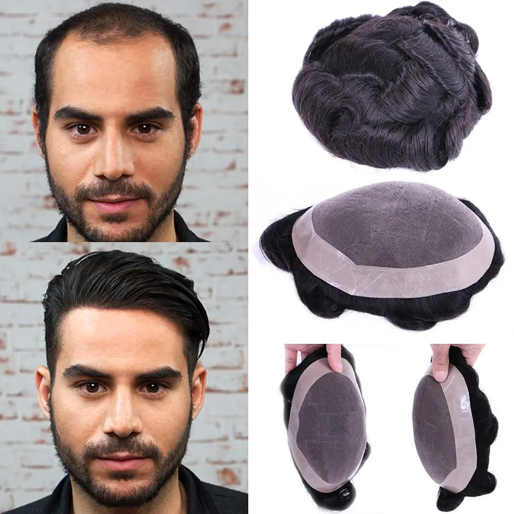 

100% Human Hair Toupee For Men With Mono & Poly Perimeter Base Ultra Strong Hold For Active Men Long Lasting Hair System