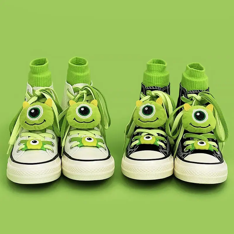 Disney Monsters University Mr.Q Mike High Canvas Shoes Fashion Casual Cute Graffiti Pattern Cartoon Boys Girls Shoes + Dolls