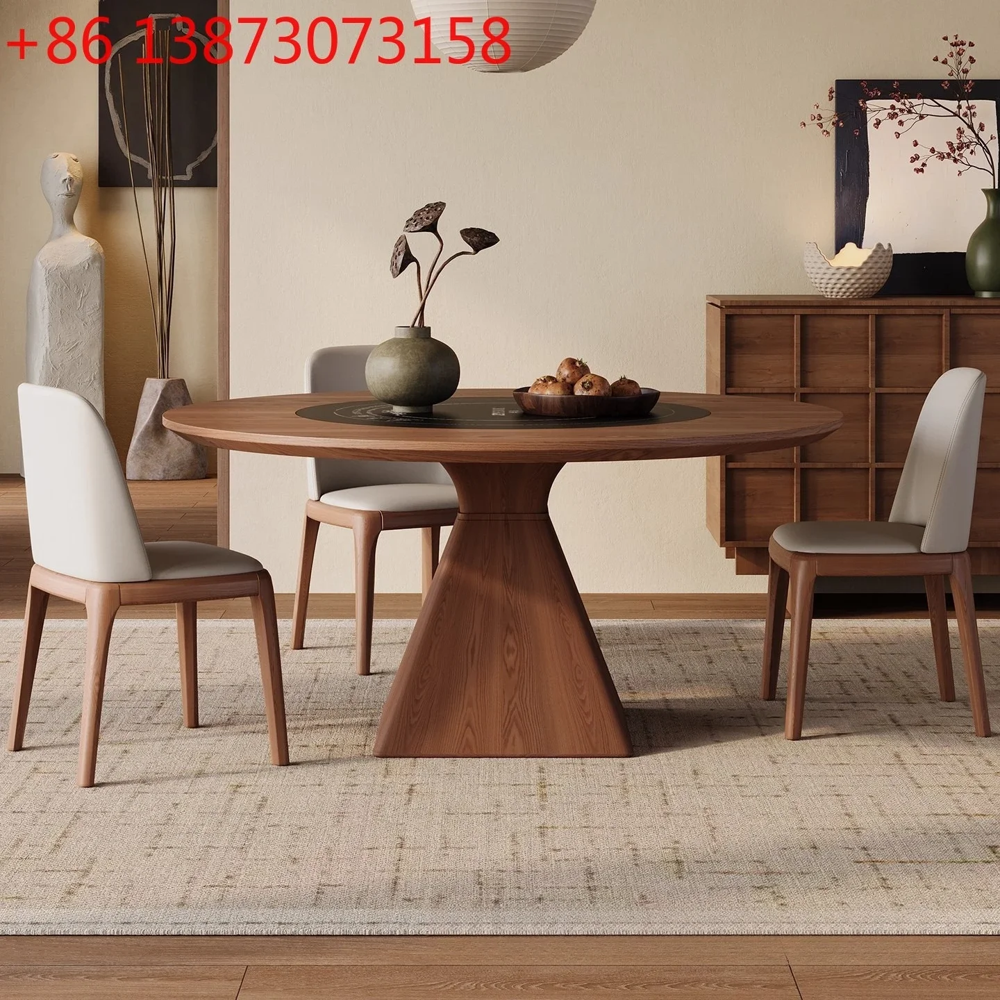 Solid wood induction cooker dining table electric vegetable warming turntable rotatable multi-functional ash wood round table