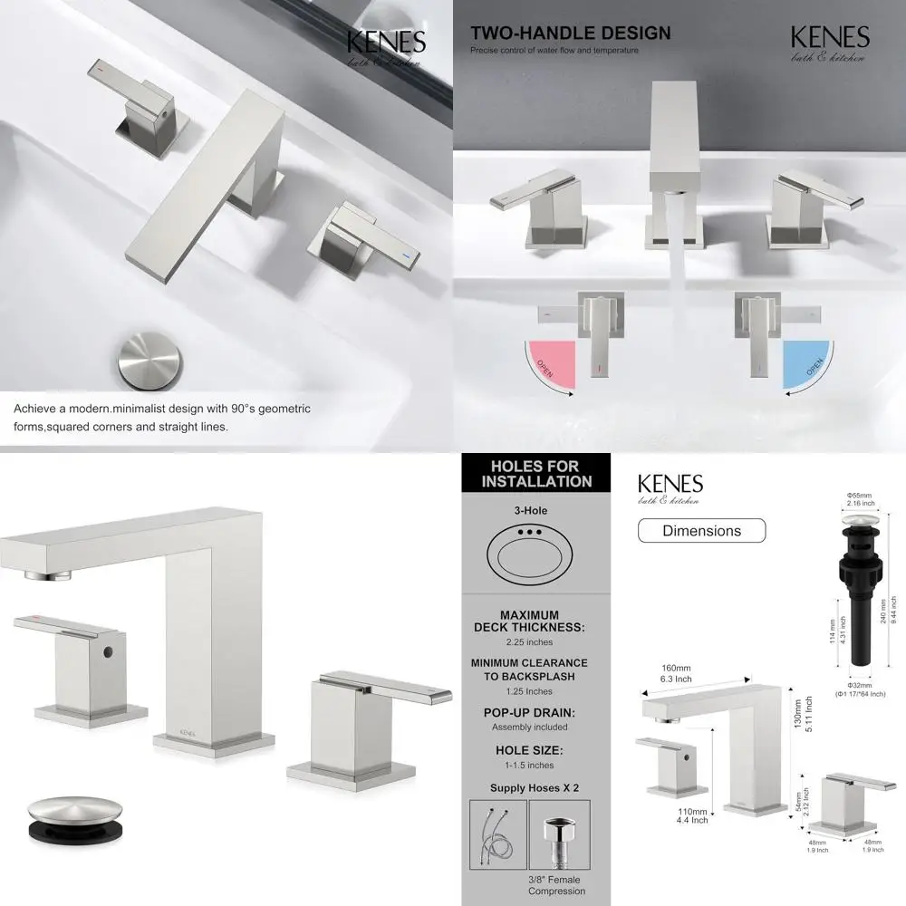 

8-Inch 3-Hole Widespread 2-Handle Bathroom Sink Faucet Set with Pop-Up Drain and Supply Lines
