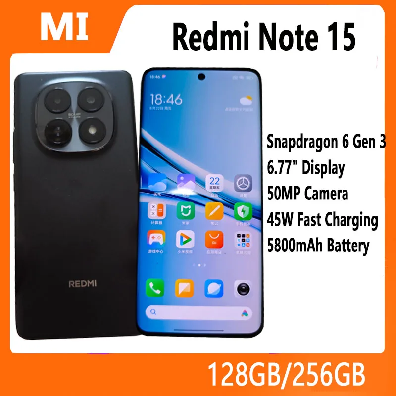 New Xiaomi Redmi Note 15 Smartphone Snapdragon® 6 Gen 3 Smartphone 50MP Camera 6.77" 120Hz OLED Display 5800mAh Battery