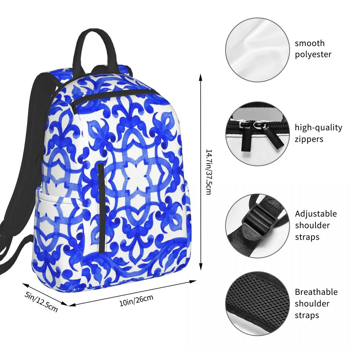 Portuguese Azulejo Tiles Backpack Student BookBag Children School Bag Computer Shoulder Bags Boys Girls