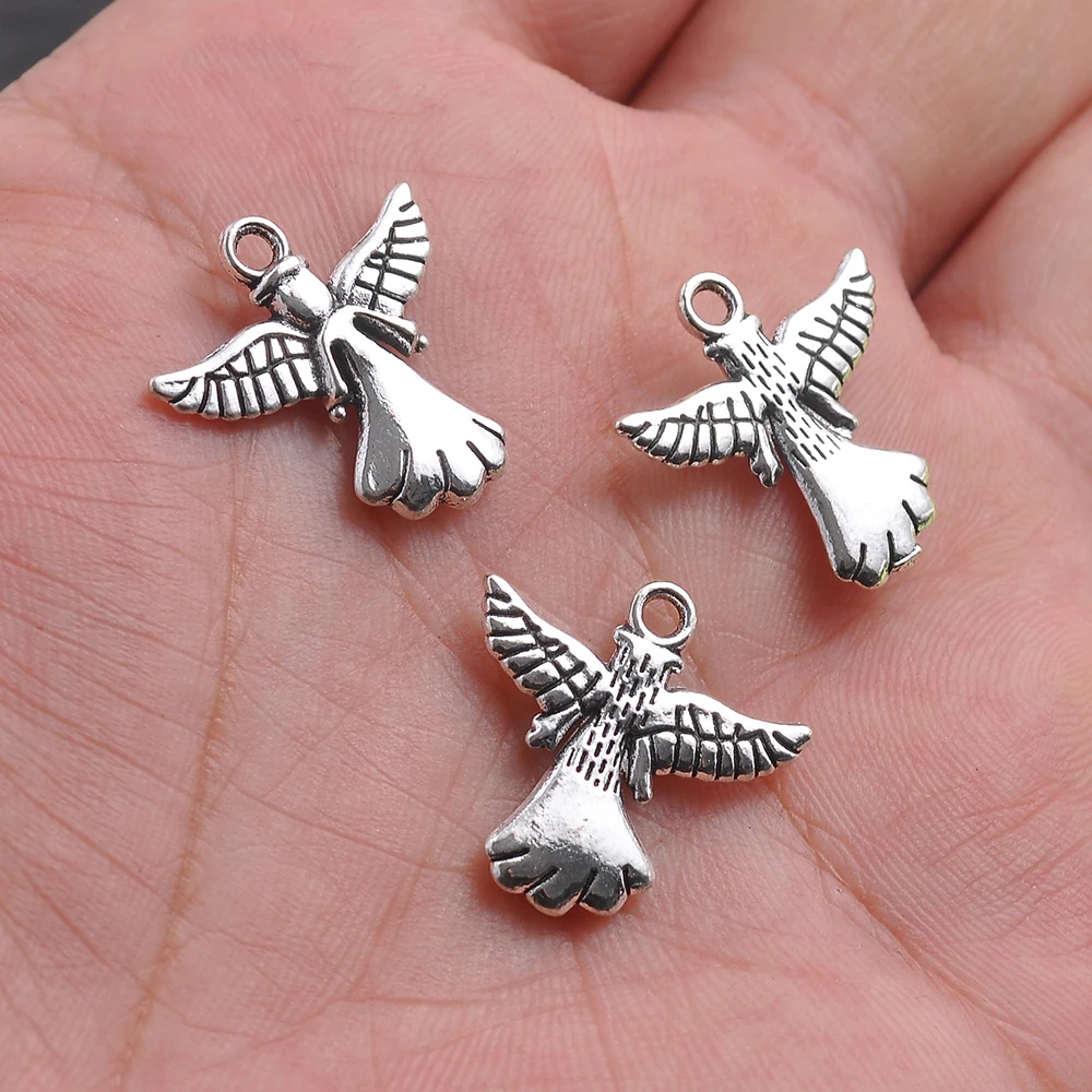 10 Pieces of Layered Feather Angel Charms, Simple Angel Pendants with Circular Rings, Suitable for DIY Bracelets, Necklaces, and Earrings, Safe-Guarding Handmade Beaded Jewelry Accessories