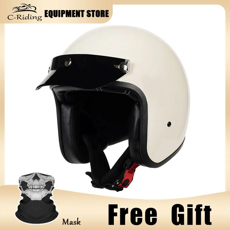 Milky White Japanese Style Vintage Helmet Jet Cafe Racer Light Weight ABS Shell Helmet Open Face Motorcycle Capacete