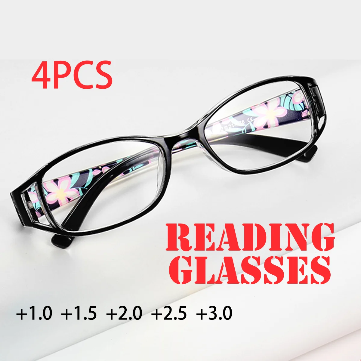 

4PCS PC Printed Reading Glasses Gorgeous Female Anti-Blu-ray Retro HD Glasses for the Elderly Fashion Reading Glasses