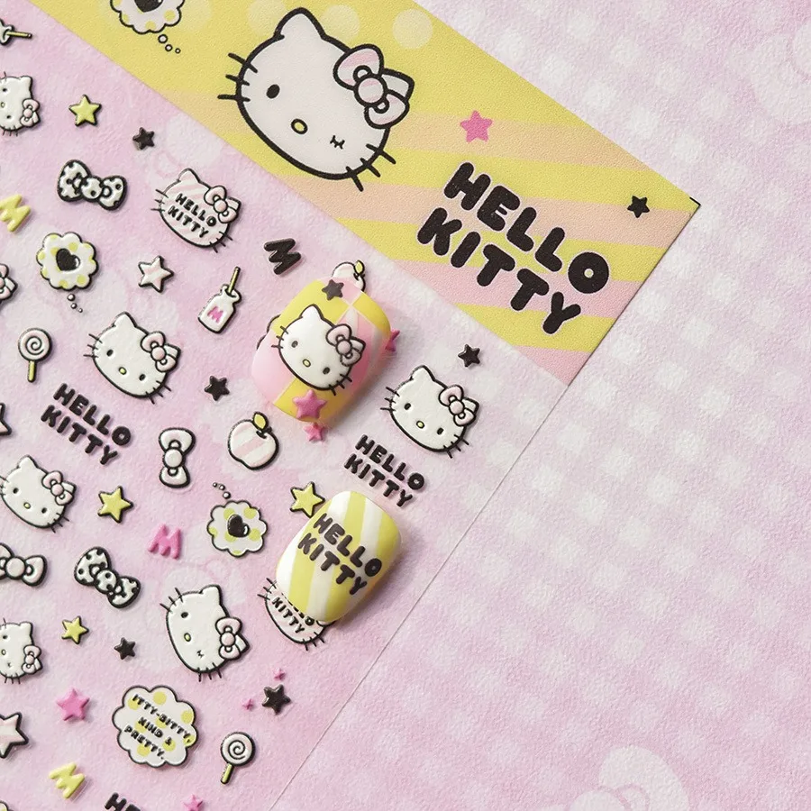 1PCS 5D Embossed Cartoon My Melody Nail Stickers Animation Cute Hello Kitty Stickers Kuromi Nail Supplies DlY Stickers For Nails