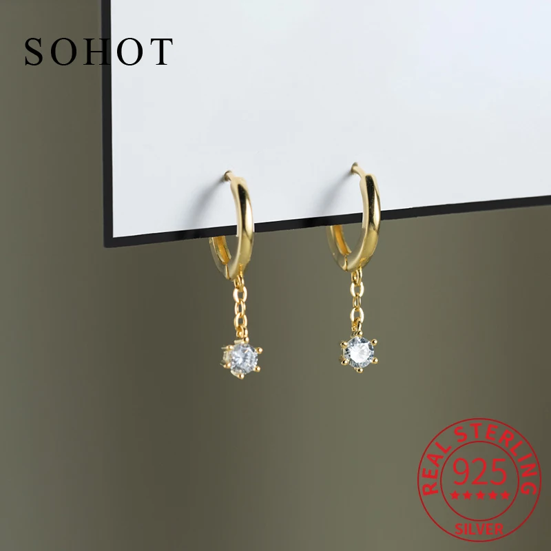 

Real 925 Sterling Silver 18k Zircon Short Tassel Hoop Earrings For Charm Women Classic Fine Jewelry Light Luxury Accessories