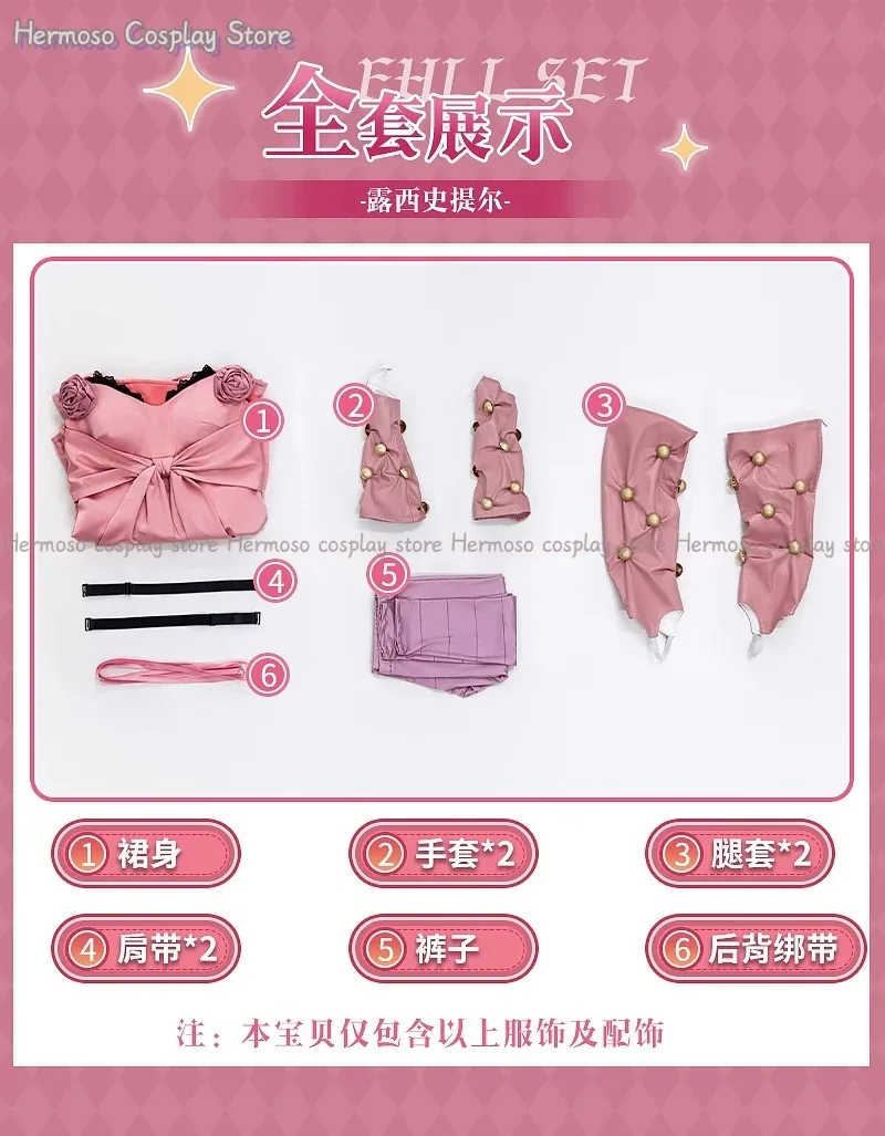 Adventure Lucy Steel Cosplay Costume Wig Cute Pink Dress Full Set Halloween Carnival Party Dress Pants Set view 6