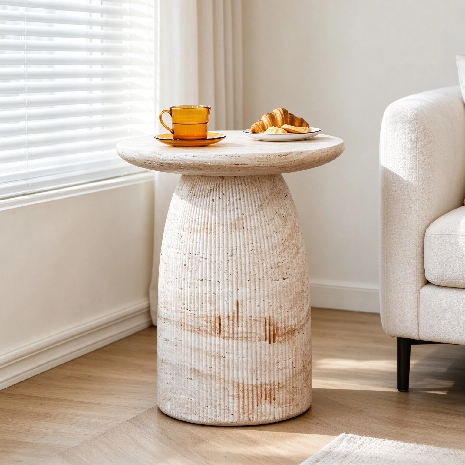 Nordic Cream Geometric Side Table, Coffee Table and Nightstand for Living Room, Bedroom and Small Apartment Interior Decor