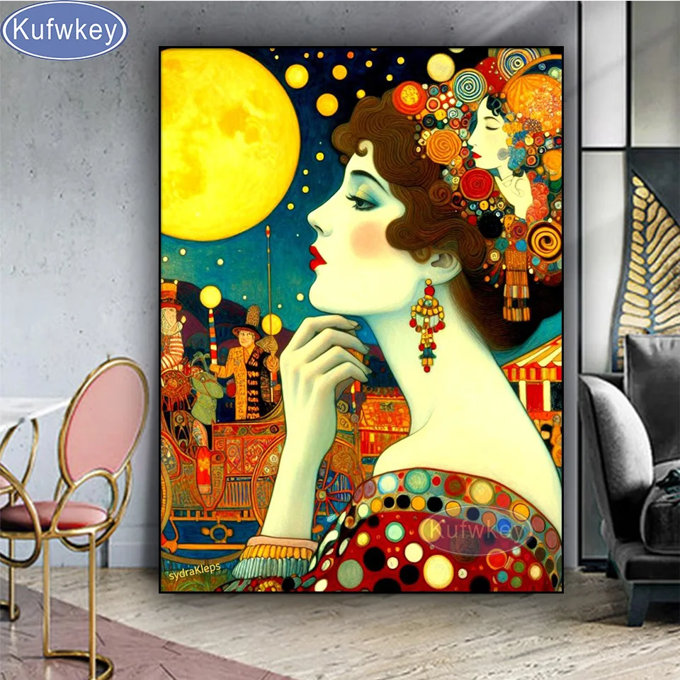 DIY Gustav Klimt Woman Diamond Painting Kits New 2025 Full Square Round Diamond Mosaic Embroidery Abstract Portrait Home Decor,