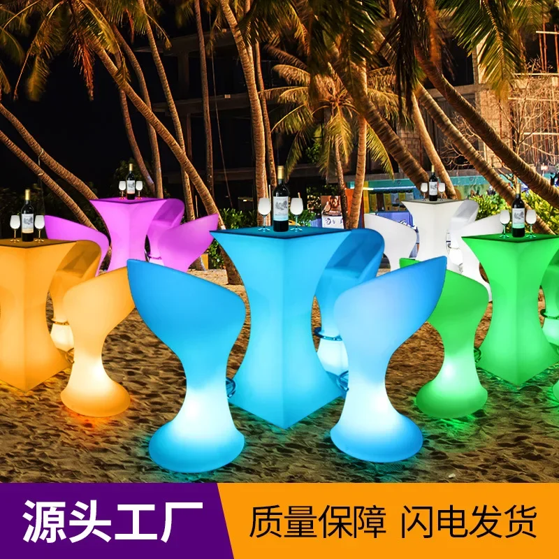 Illuminated furniture remote control LED outdoor waterproof cocktail table colorful discoloration hotel bar KTV high square bar