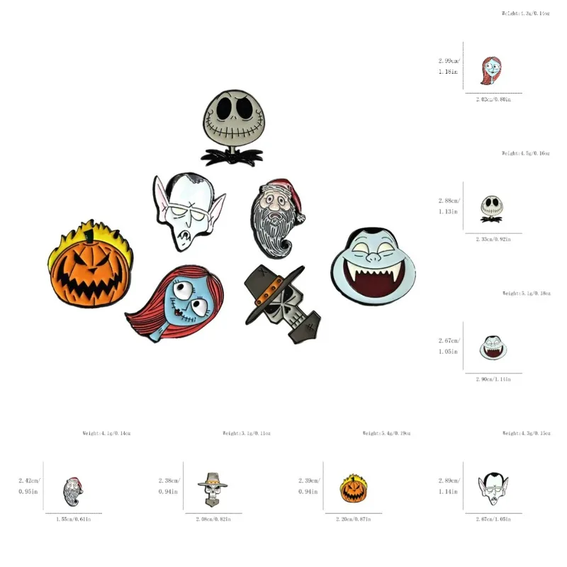 7pcs Halloween metal badge cute pin cartoon funny accessories classic animated movies Christmas Eve horror broochgift for friend - view 5