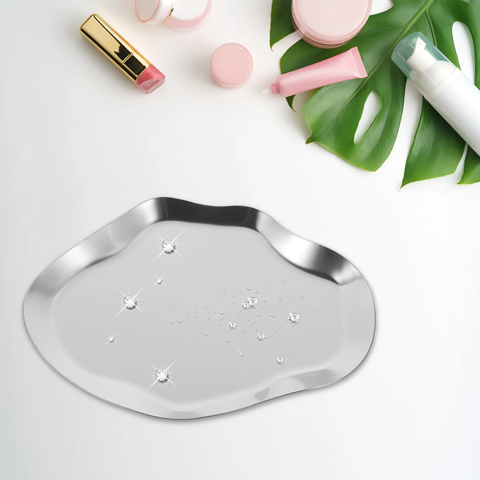 

Stainless Steel Jewelry Organizer Small Irregular Decorative Storage Tray Cosmetics Jewelry Dish Rust Resistant