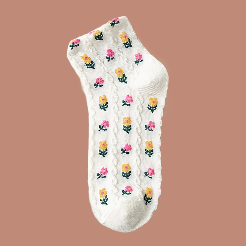 5/10 Pairs Floral Girls Cotton Socks College Style Short Tube 2024 Women's Student Socks Sweet Small Spring and Summer Socks