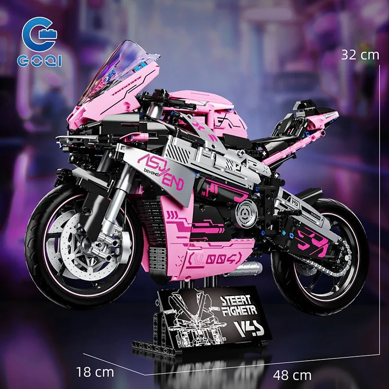 متوفر MOC التكنولوجيا العالية التقنية 1:5 الوردي دراجة نارية اللبنات قاطرة الطوب نموذج لعب للبنين هدية الكريسماس مجموعة