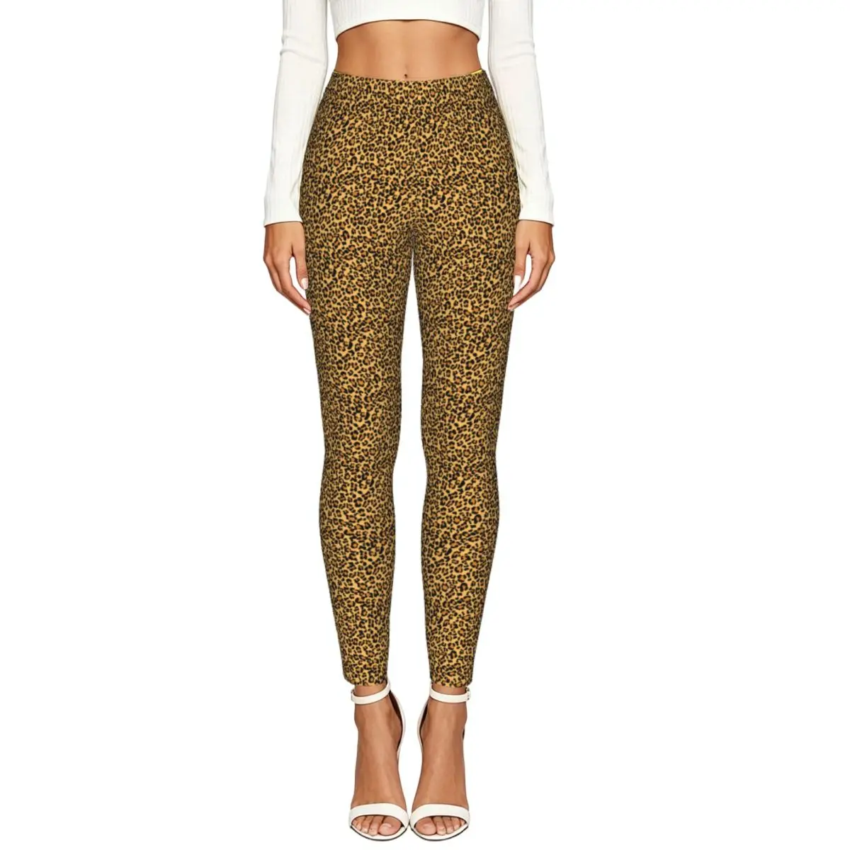 Ladies Elastic Waist Skinny Leggings Cheetah Pattern Trousers For Daily Outdoor