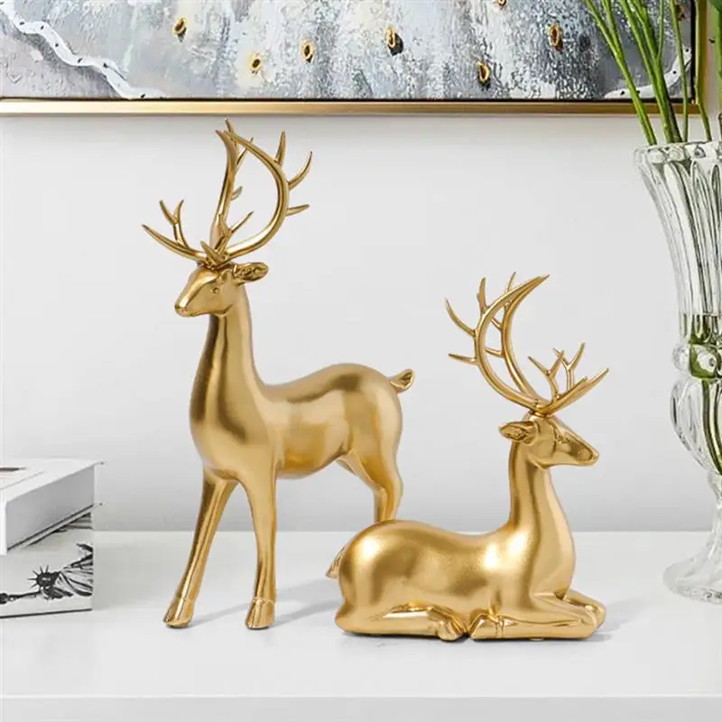 

2pcs Gold Deer Statue Reindeer Figurines Plastic Elk Sculpture Living Room Luxury Home Christmas Decoration Tabletop Ornaments