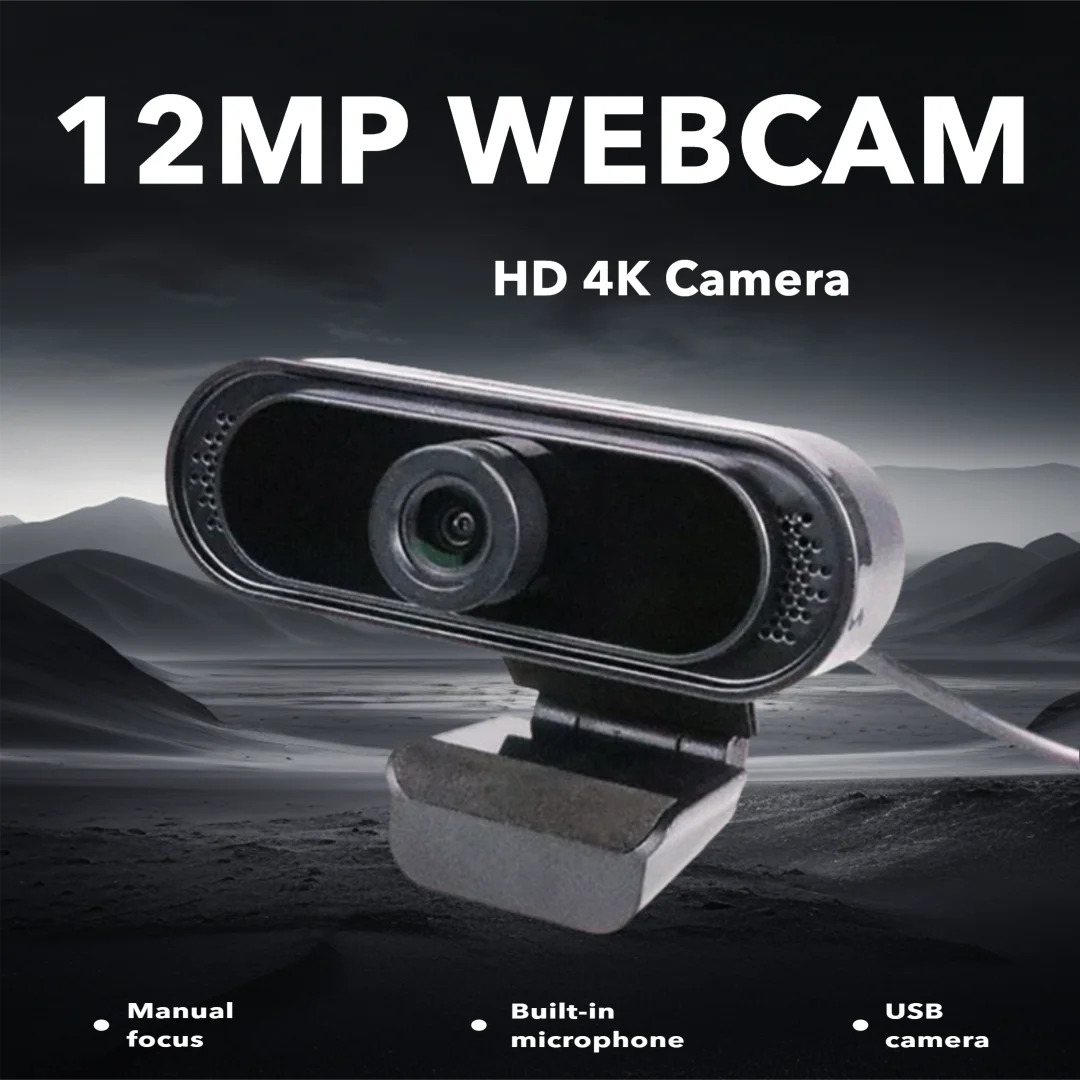 HD 4K Webcam 12MP Computer Camera with Microphone Manual Focus 30fps USB Plug Play Laptop Web Camera for Video Calling PC