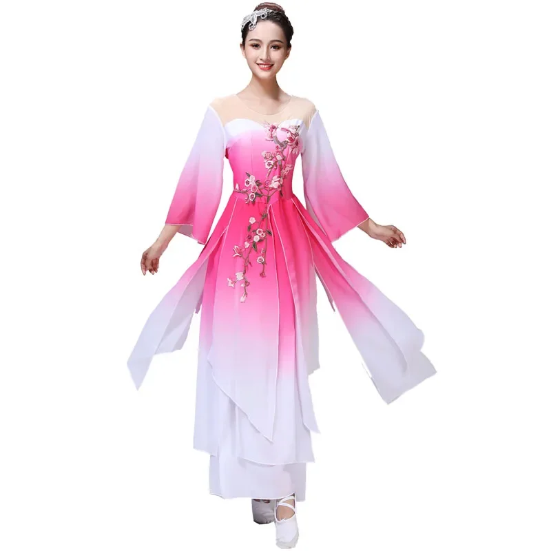 Hanfu ชุดเต้นระบำหน้าท้องสำหรับผู้หญิง, ชุดเต้นระบำหน้าท้องมีร่มสไตล์เจียงหนานสำหรับผู้หญิงชุดเต้นแบบคลาสสิก2024