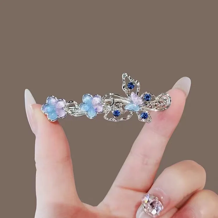 Charming Rhinestone Butterfly Hair Clip, Delicate and Durable Women's Alloy Duckbill Clip with Side Bangs and Hair Accessories