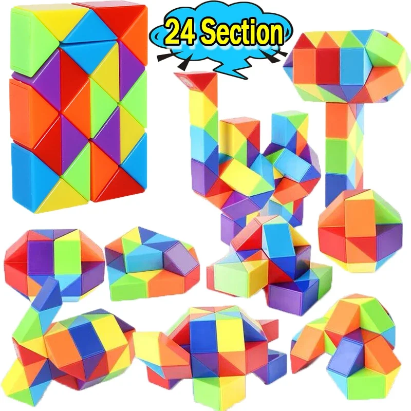 Puzzle créatif Fidget Toys pour enfants, jeux Transformables 3D, règle serpent magique, 24 sections, Cubes torsadés, éducation précoce