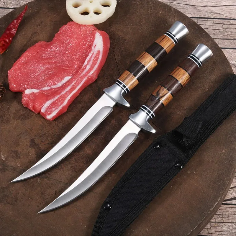 Stainless Steel Fishing Knife Butcher Knife Boning and Meat Cutting Slicing Kitchen Cleaver Knife Wood Handle Cooking Knife