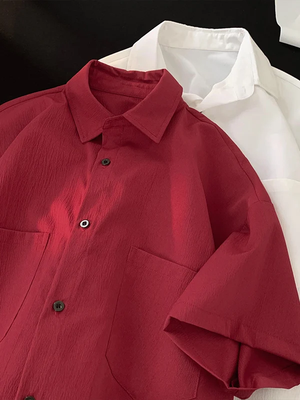 

Легкая мужская рубашка из ледяного шелка, винно-красная, с коротким рукавом, в винтажном американском стиле, однотонная, с рукавом 3/4, летняя верхняя одежда