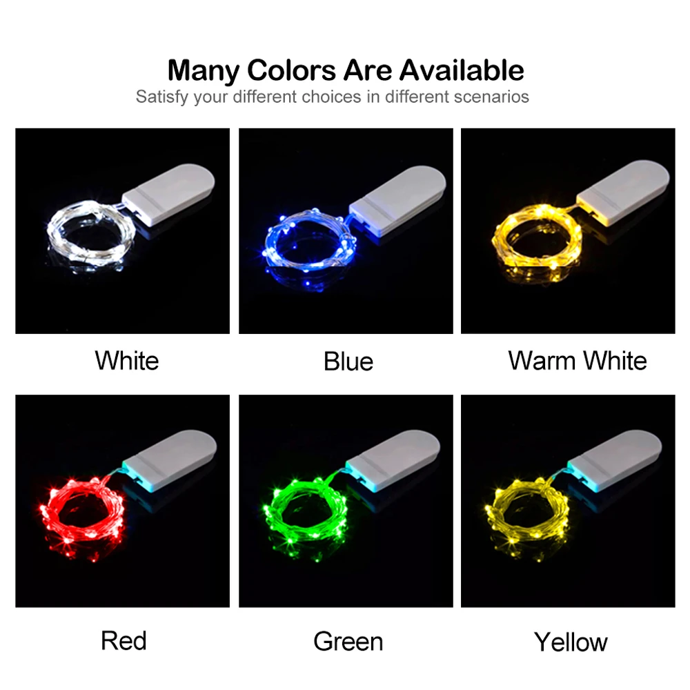 10PCS With CR2032 Button Battery Led Fairy Lights 1M 2M 3M 5M String Lights for DIY Wedding Party Bedroom Patio Christmas