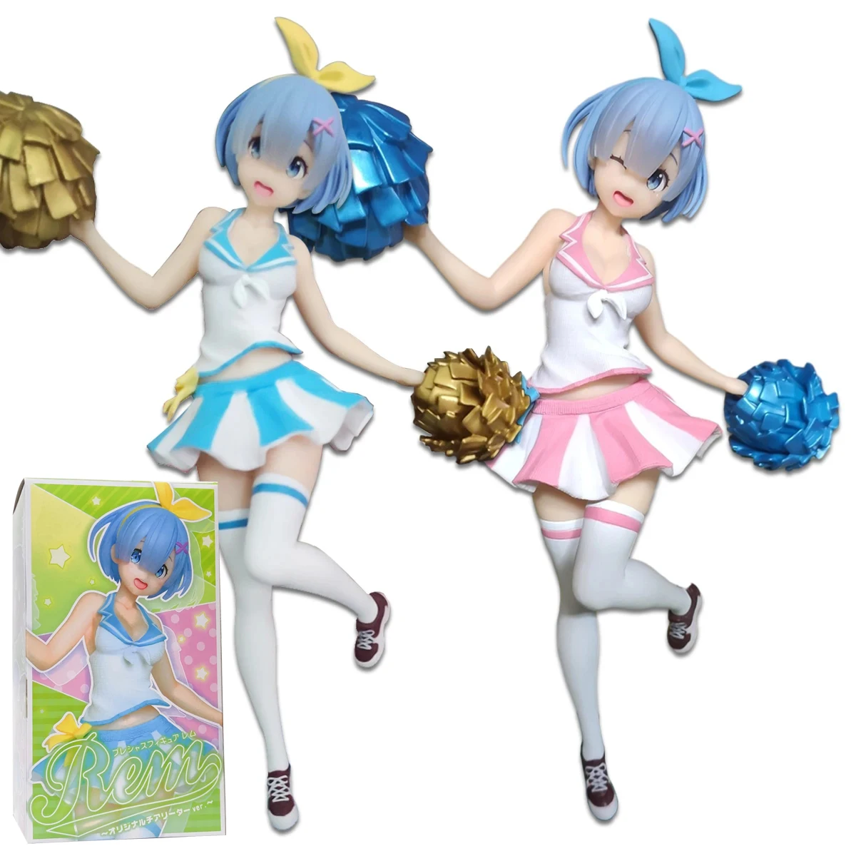 

23CM Rem Figure Ram Cheerleading Swimsuit Re:Life In A Different World From Zero Figure Anime Model Toy Doll PVC Boxed Two Style