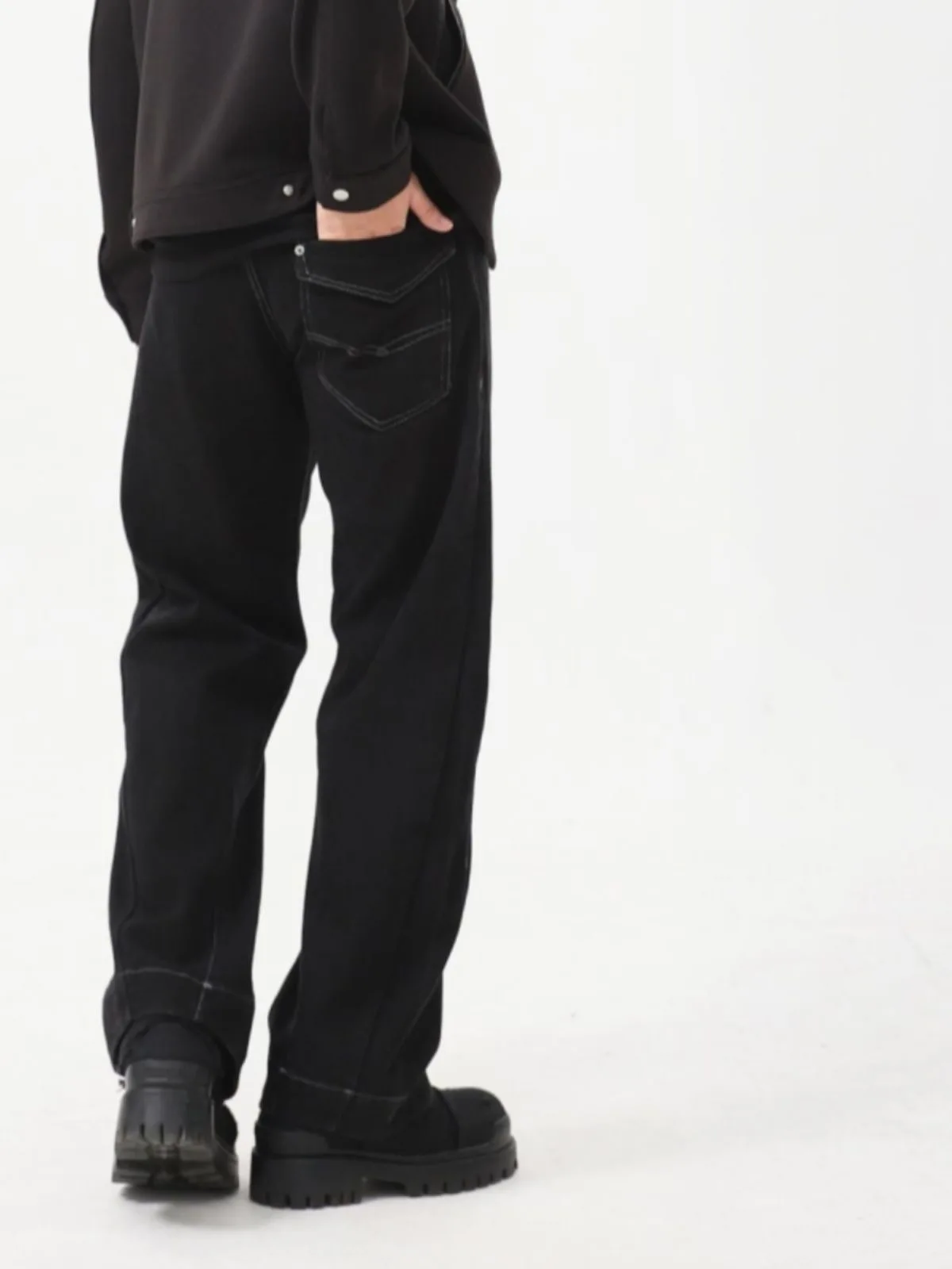 Novo Jeans Masculino Preto Largura Solta com Pernas Retas 2025 Estilo Casual  gem Escura