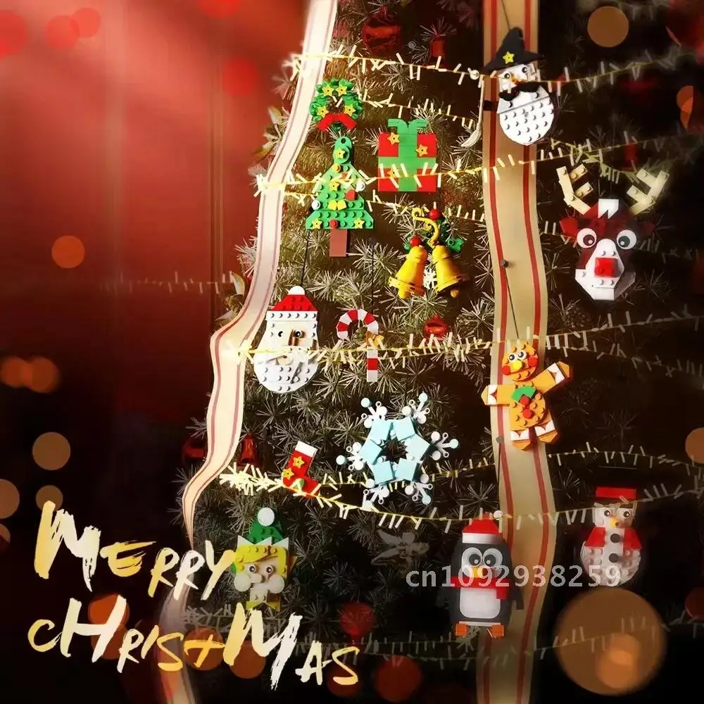 MOC Kersthanger Ornament Hangende Feesthanger Kerstman/krans/elanden/sneeuwpop Gift Blokken Puzzelset Bouwspeelgoed DIY Kinderen